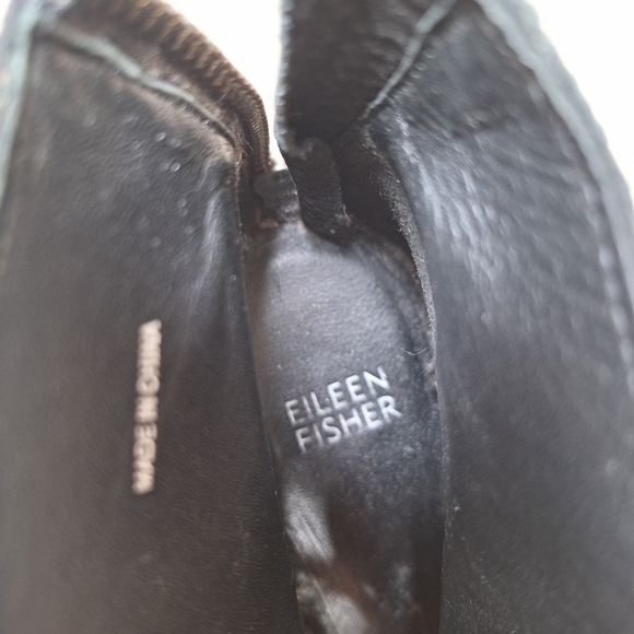 Eileen Fisher Black Slew Suede Lace Up Peep Toe Zip Back Bootie Womens Size 8 - Picture 7 of 8